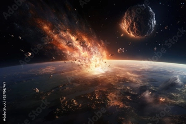 Fototapeta Meteor glowing as it enters the Earth's atmosphere, ultra realistic. Generative Ai.