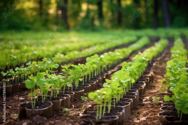 Fototapeta rows of young seedlings in a garden