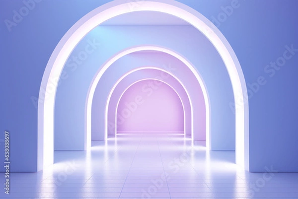 Fototapeta Abstract arch corridor, simple pale pastel color design.