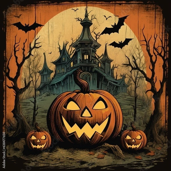 Fototapeta halloween background with pumpkin and bats