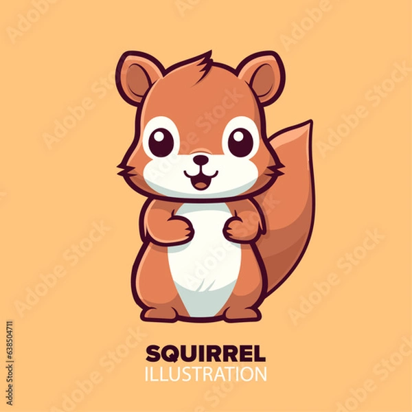 Fototapeta Cute squirrel standing cartoon vector icon illustration: embracing the animal nature icon concept in an isolated vector, all portrayed in a captivating flat cartoon style