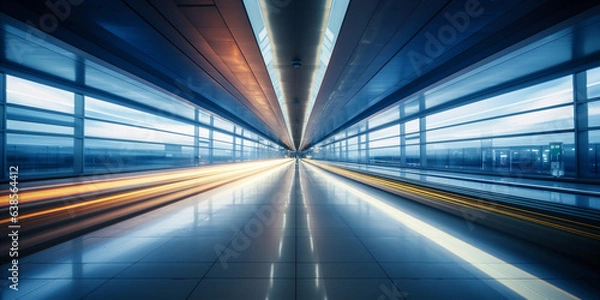 Fototapeta baggage moving on airport conveyor belt long exposure.  