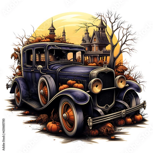 Fototapeta Halloween Truck Clipart Watercolor