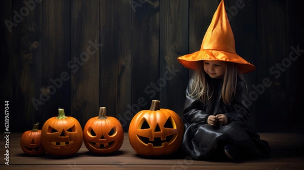 Fototapeta A girl in a witch costume on Halloween