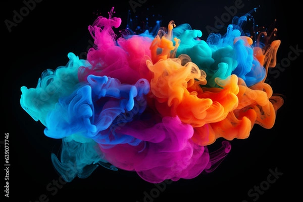 Fototapeta abstract background of colored smoke in water on a black isolated background.