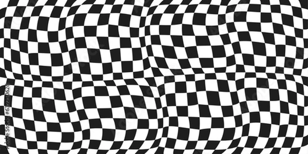 Fototapeta Racing checkerboard flag. Curly black and white chess flag, sporty, wavy, bulging, seamless. Big size. Vector. Pattern.