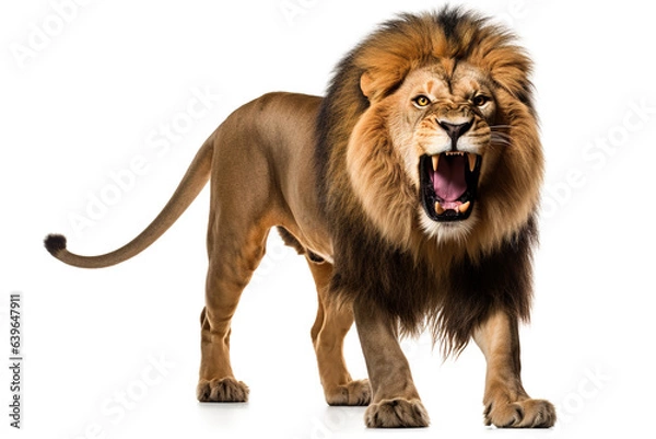 Fototapeta Fierce lion isolated on white background