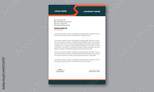 Obraz Letterhead Design Template . Professional & modern letterhead template design with geometric shapes. Vector graphic design.