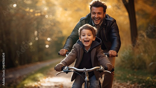 Obraz Family Fun on Two Wheels: Father and Son Cycling Joy