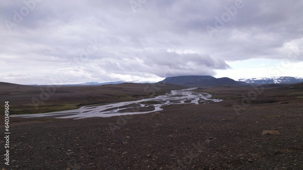 Fototapeta Aerial view of Jokulvisl glacial river and Hofsjokull glacier in the Kerlingarfjoll area in the highlands of Iceland