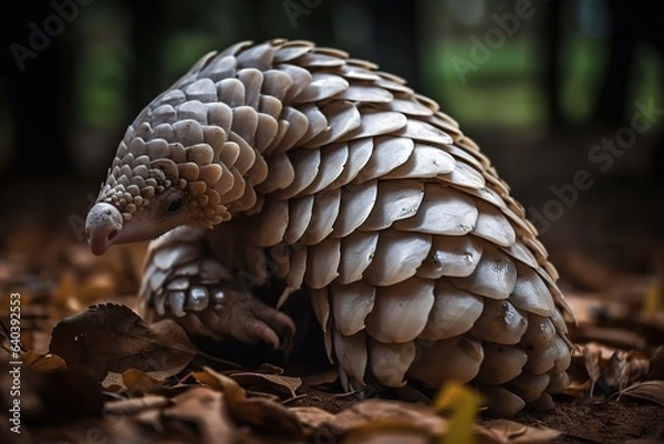 Fototapeta The dead tree pangolin, killed by poachers. Generative AI