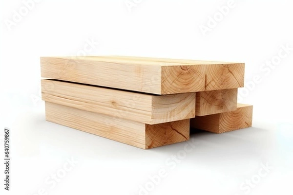 Fototapeta Stacked Wood Planks Isolated on White Background. Generative ai