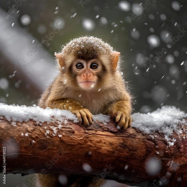 Fototapeta Squirrel monkey in the snow covered mountains