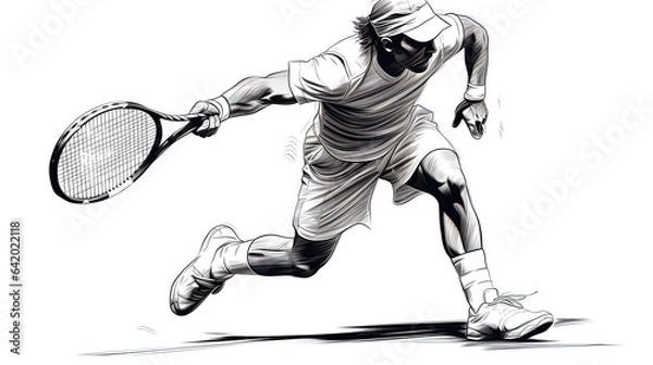 Fototapeta Tennis player, hitting the tennis ball. Line art, lines only. Illustration