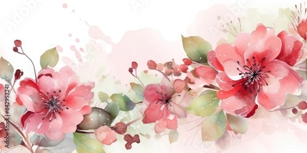 Fototapeta Beautiful abstract pink and green watercolor floral design background. beautiful Generative AI AIG32