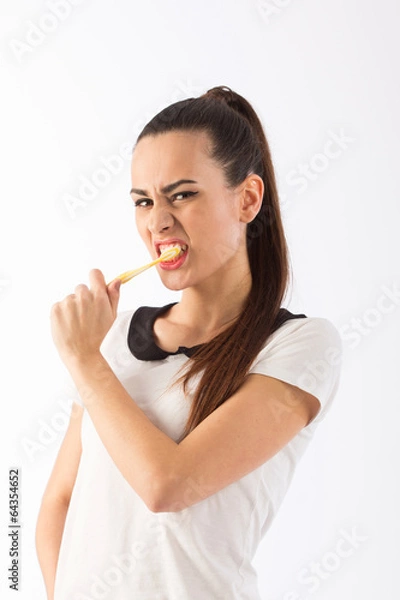 Fototapeta Beautiful woman with toothbrush  