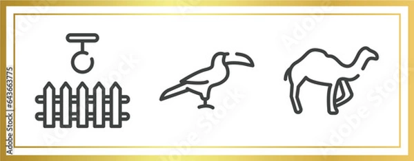 Fototapeta desert outline icons set. linear icons sheet included swing, toucan, dromedary vector.