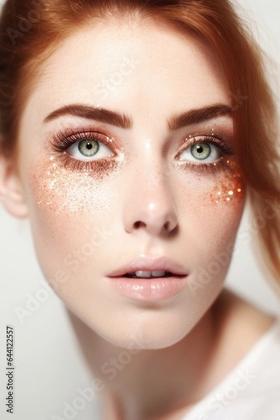 Obraz shot of a beautiful woman with sparkles on her eyes against a white background