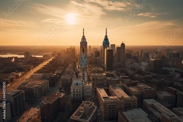 Fototapeta Philadelphia United States centrum city in sunset 