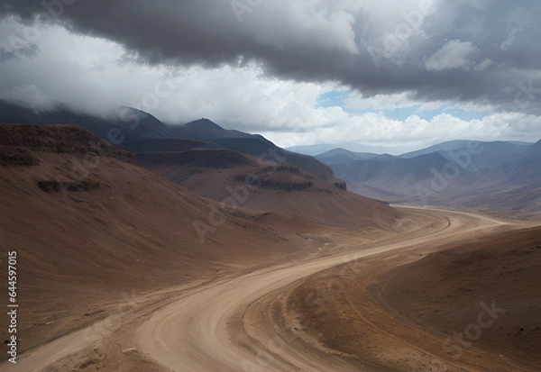 Fototapeta Desert road clouds, generative ai