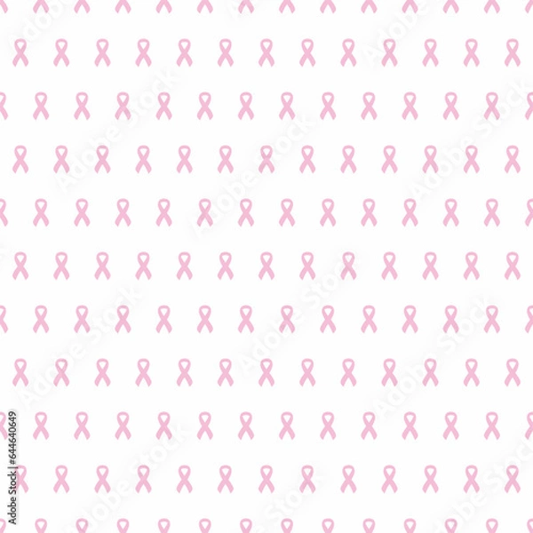 Fototapeta Seamless pattern with pink cancer ribbons. Breast Cancer Awareness Month pink and white background. Cancer ribbon symbol. Cancer prevention, women health care support. Hand drawn illustration