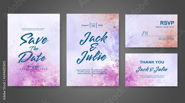 Fototapeta Wedding invitation with abstract watercolor background