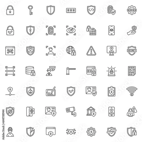 Fototapeta Cyber security line icons set