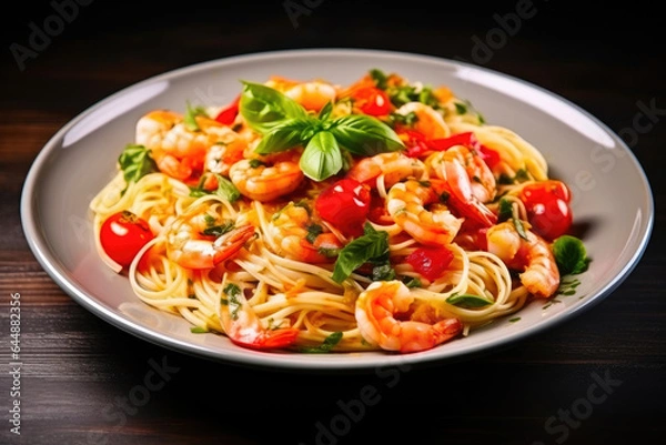 Fototapeta Gourmet Shrimp Linguine in a Cozy Eatery