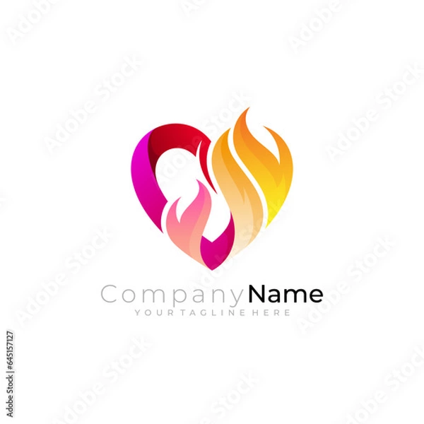 Fototapeta Abstract love logo and fire design combination, social icons