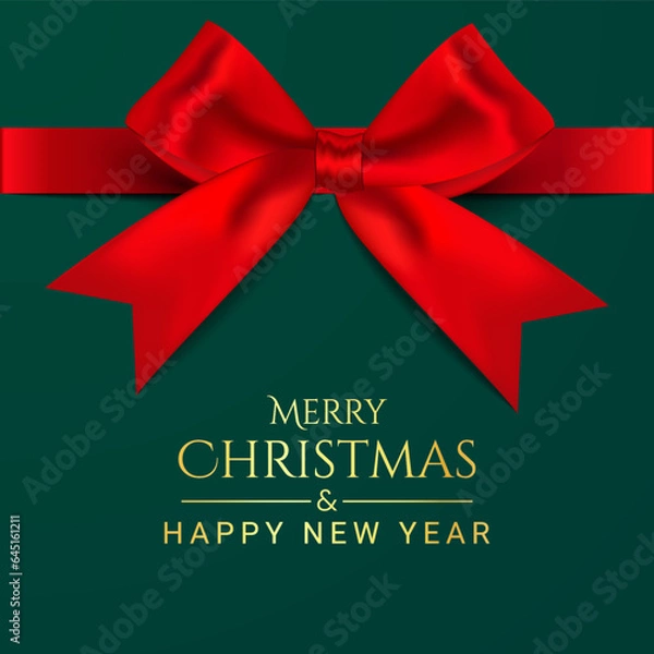 Fototapeta Christmas greeting card vector template. Christmas red ribbon media social post template