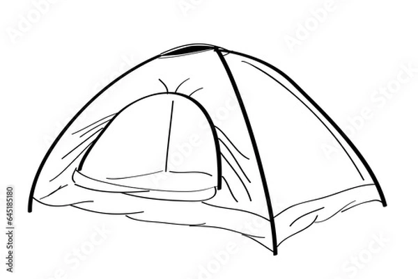 Fototapeta simple vector dome tent doodle hand draw sketch, isolated on white