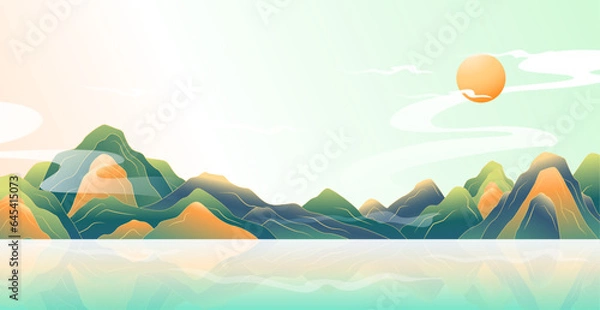 Fototapeta Vector colorful mountains landscape background