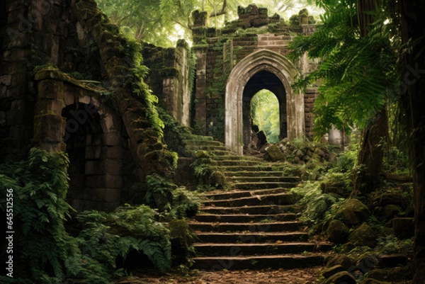 Fototapeta Ancient ruins amidst lush foliage