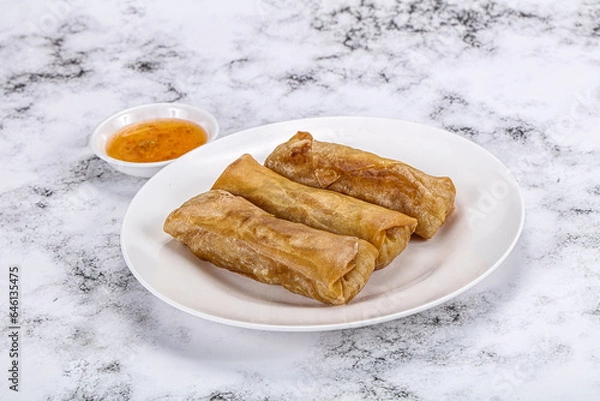 Fototapeta Traditional crispy fried stuffed springroll