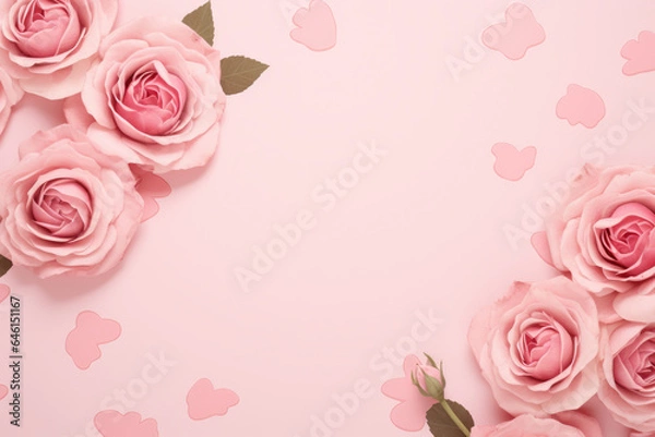 Fototapeta Bunch of pink roses on pink background. Perfect for floral arrangements and romantic themes.