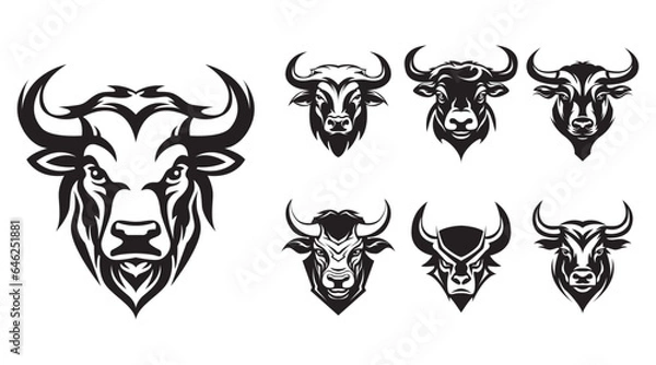 Fototapeta Bull Head logo set - vector illustration, emblem design on white background.