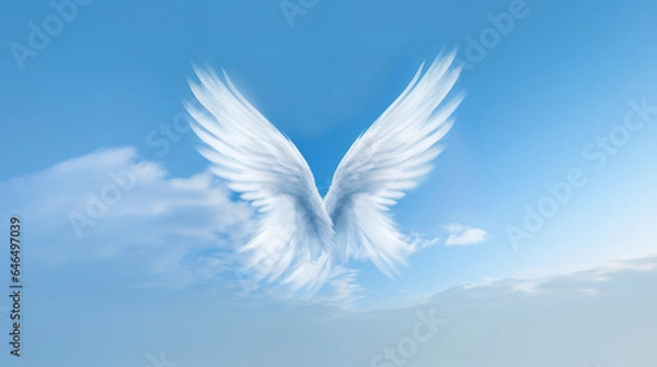 Obraz White angel wings up in the sky