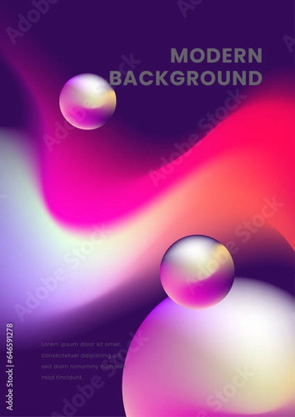 Fototapeta Poster collection with abstract colorful gradient sphere. Glowing vibrant liquid gradient shape on dark background. Design template for flyer, social media, banner, placard. Vector illustration