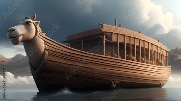 Fototapeta wooden boat on the sea, Noah's ark