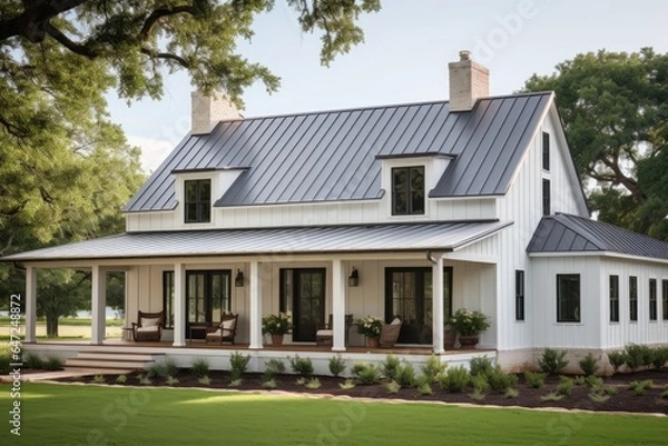 Fototapeta Modern farmhouse exterior with fresh paint