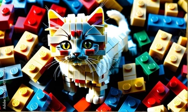 Fototapeta Enchanting Kitten in a Block World Wonderland_Generative AI