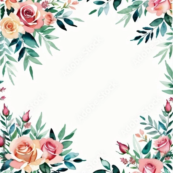 Fototapeta spring flower frame background with watercolor made with Generative AI