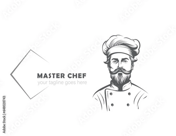 Fototapeta Logo with chef. The chief from the ladle tries the dish.  