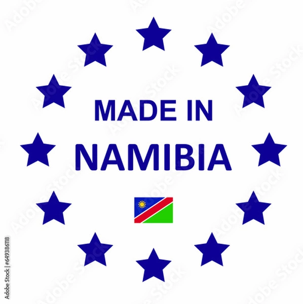 Fototapeta The sign is made in Namibia. Framed with stars with the flag of the country.