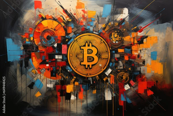 Fototapeta Bitcoin logo colorful  grunge poster