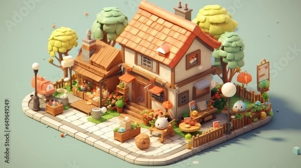 Fototapeta cute 3d isometric cartoon casual gameart