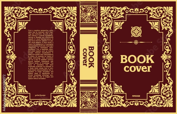 Fototapeta Ornate leather book cover and Old retro ornament frames. Royal Golden style design. Vintage Border to be printed on the covers of books. Vector illustration