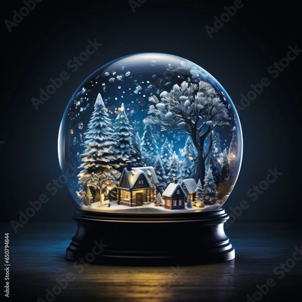 Fototapeta sparkling snow globe with a miniature winter scene inside, can be whimsical and delightful banner with text space,Christmas background