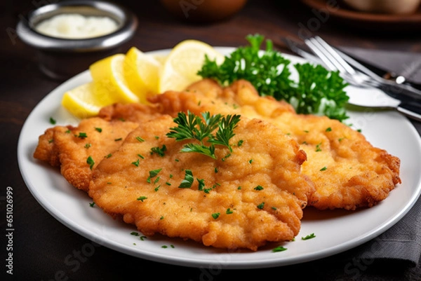 Fototapeta German Schnitzel On A White Plate