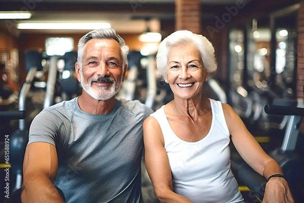 Fototapeta Portrait of a mature couple in the gym